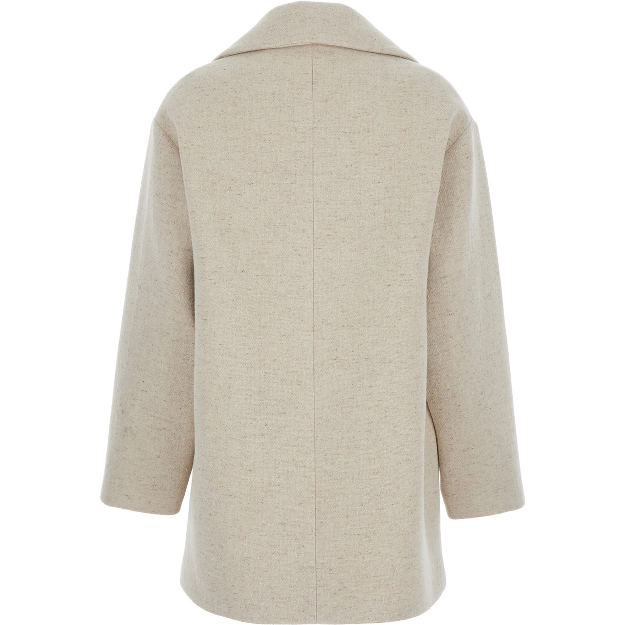 White Coat with Wide Lapels and Logo Printed on the Side in Wool and Silk Blend Woman