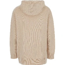 Liana Beige Sweater with Drawstring Hood and Dropped Shoulders in Cashmere Woman