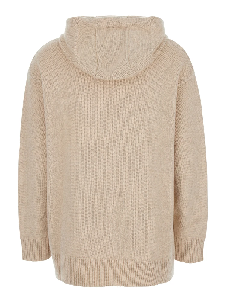 Liana Beige Sweater with Drawstring Hood and Dropped Shoulders in Cashmere Woman alternative