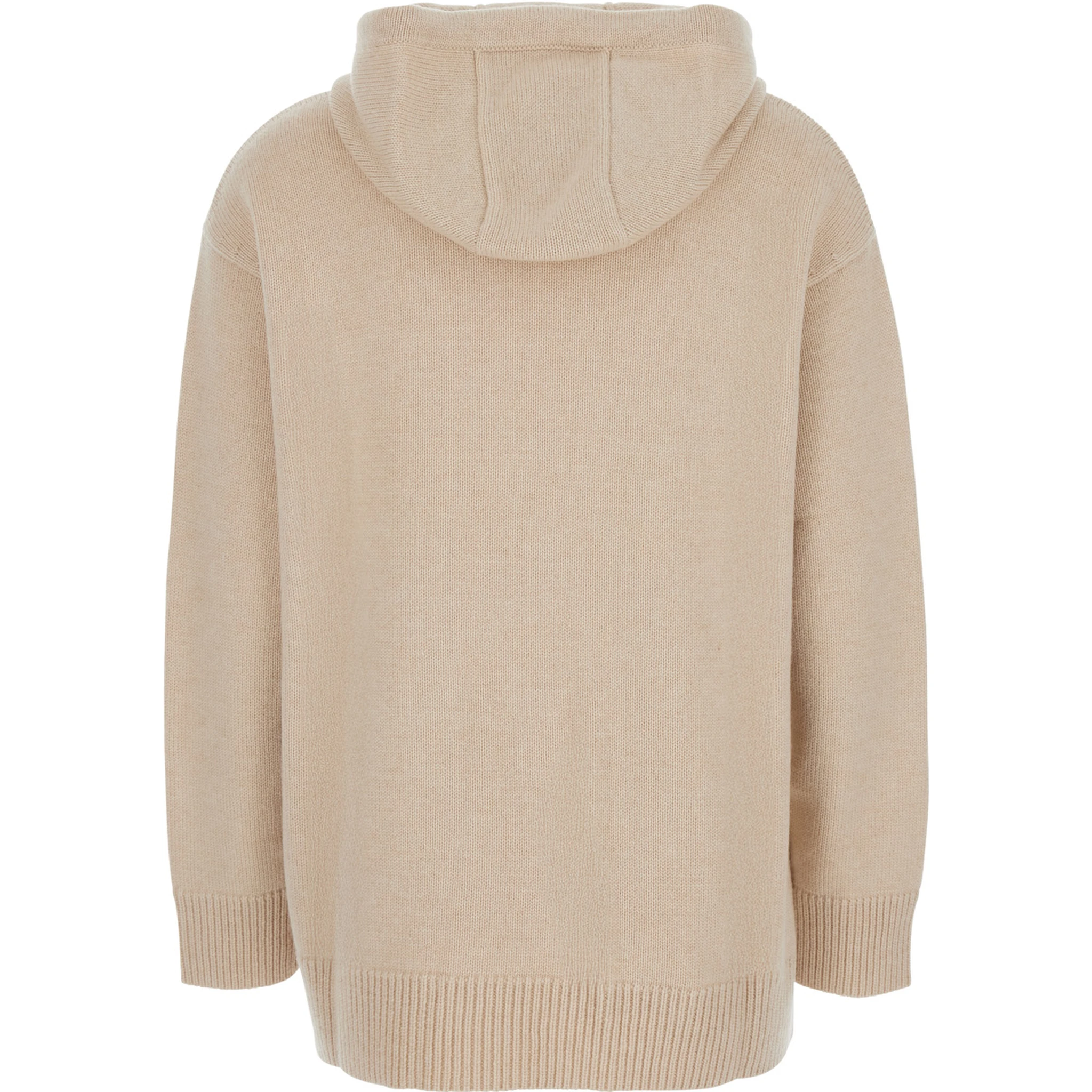 Liana Beige Sweater with Drawstring Hood and Dropped Shoulders in Cashmere Woman