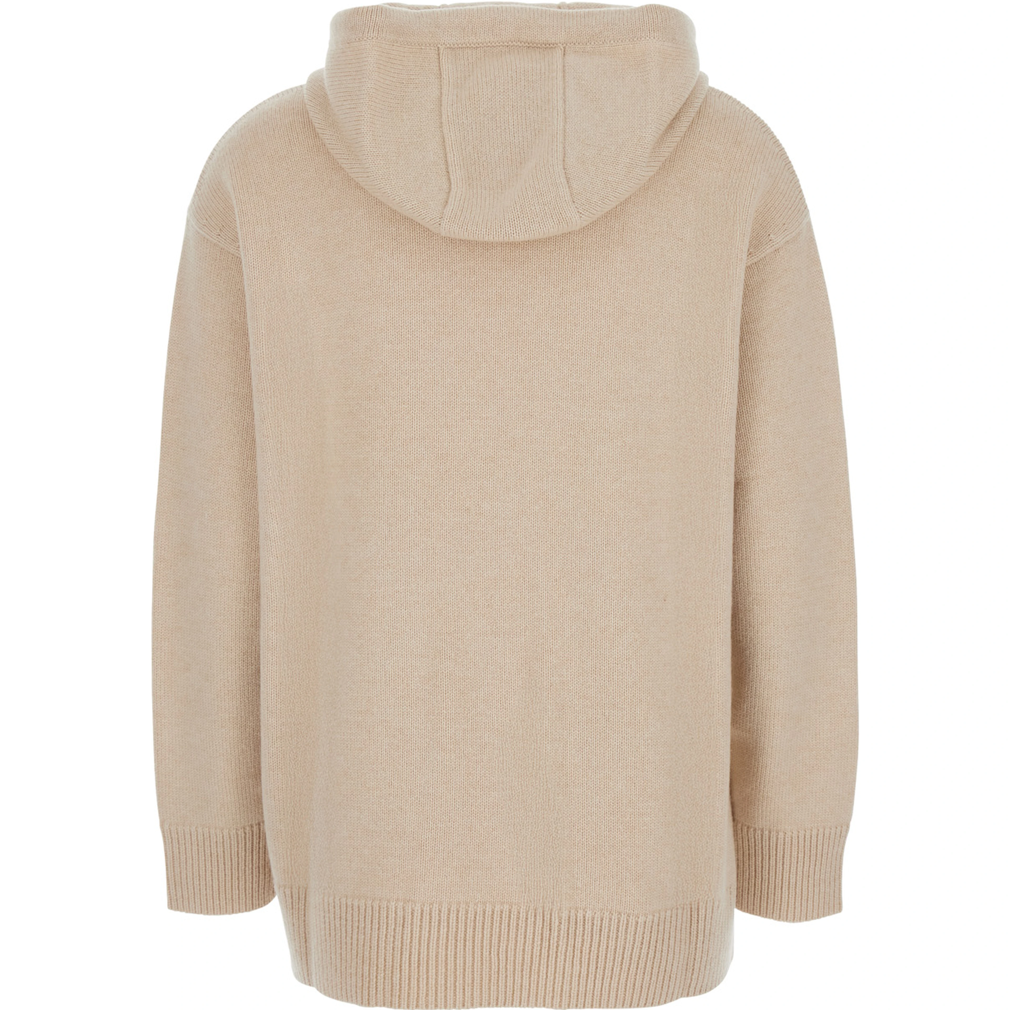 Liana Beige Sweater with Drawstring Hood and Dropped Shoulders in Cashmere Woman