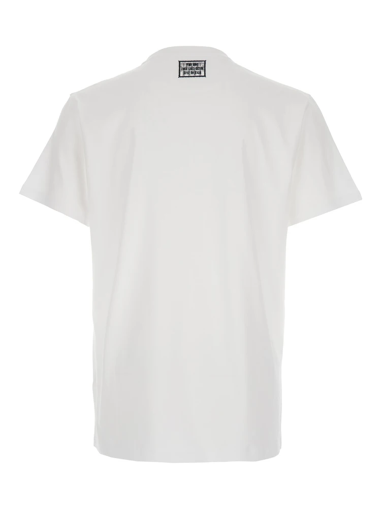 White Crewneck T-Shirt with Logo Print on the Front and Logo Patch on the Rear in Cotton Man alternative