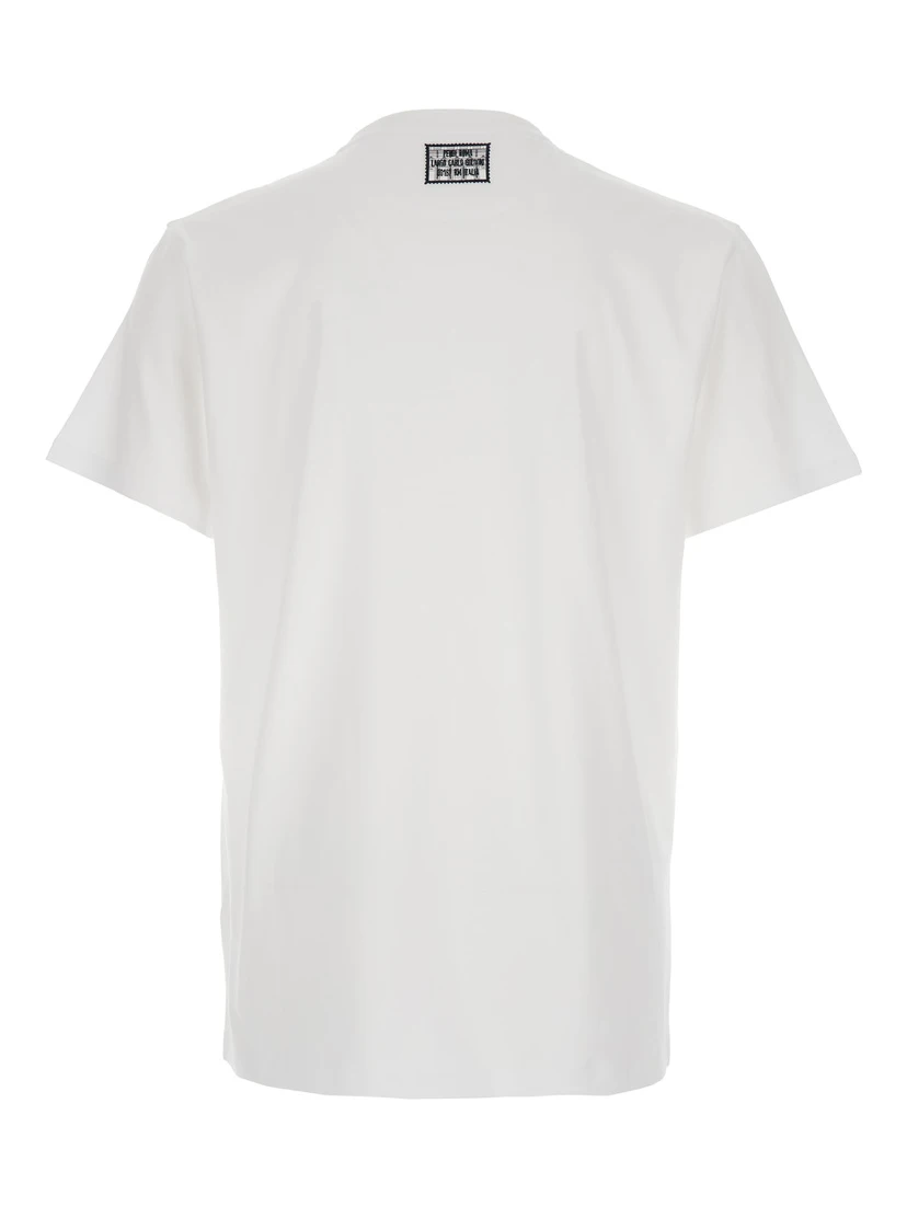 White Crewneck T-Shirt with Logo Print on the Front and Logo Patch on the Rear in Cotton Man