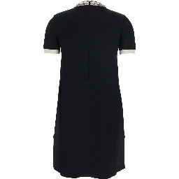 Black Crewneck Dress with Jewel Embellishment on the Collar in Viscose Blend Woman