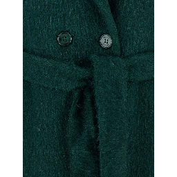 Green Double-Breasted Coat with Notched Revers and Belt on the Front in Wool Blend Woman