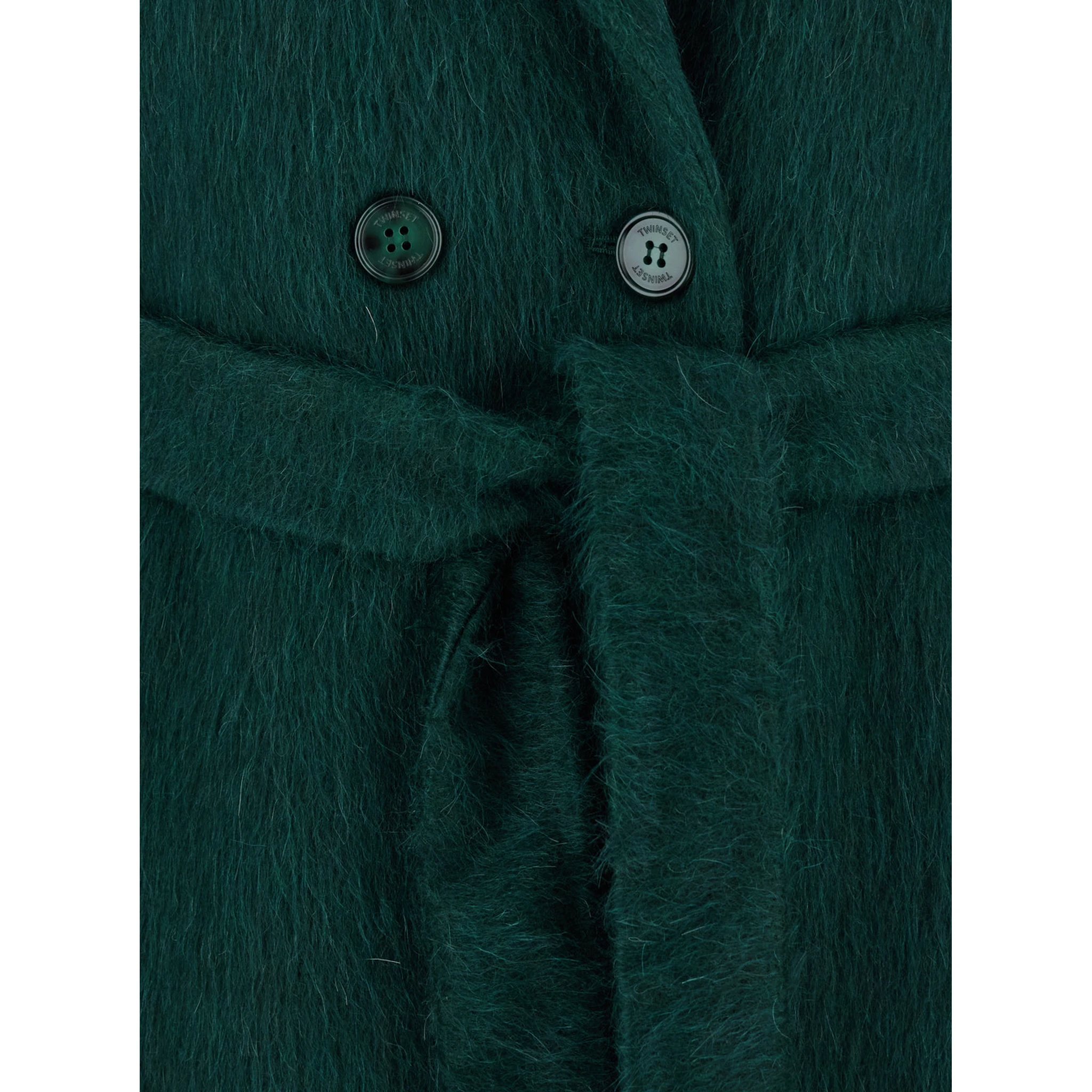 Green Double-Breasted Coat with Notched Revers and Belt on the Front in Wool Blend Woman