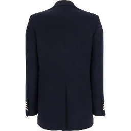 Blue Double-Breasted Jacket with Golden Buttons in Cady Woman