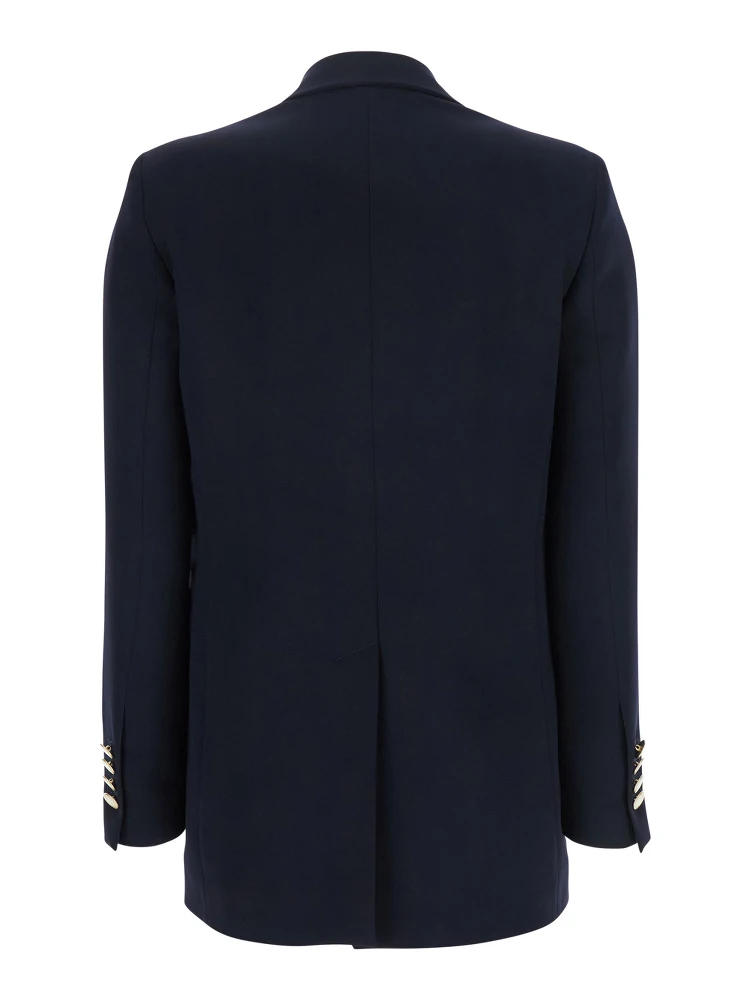 Blue Double-Breasted Jacket with Golden Buttons in Cady Woman alternative