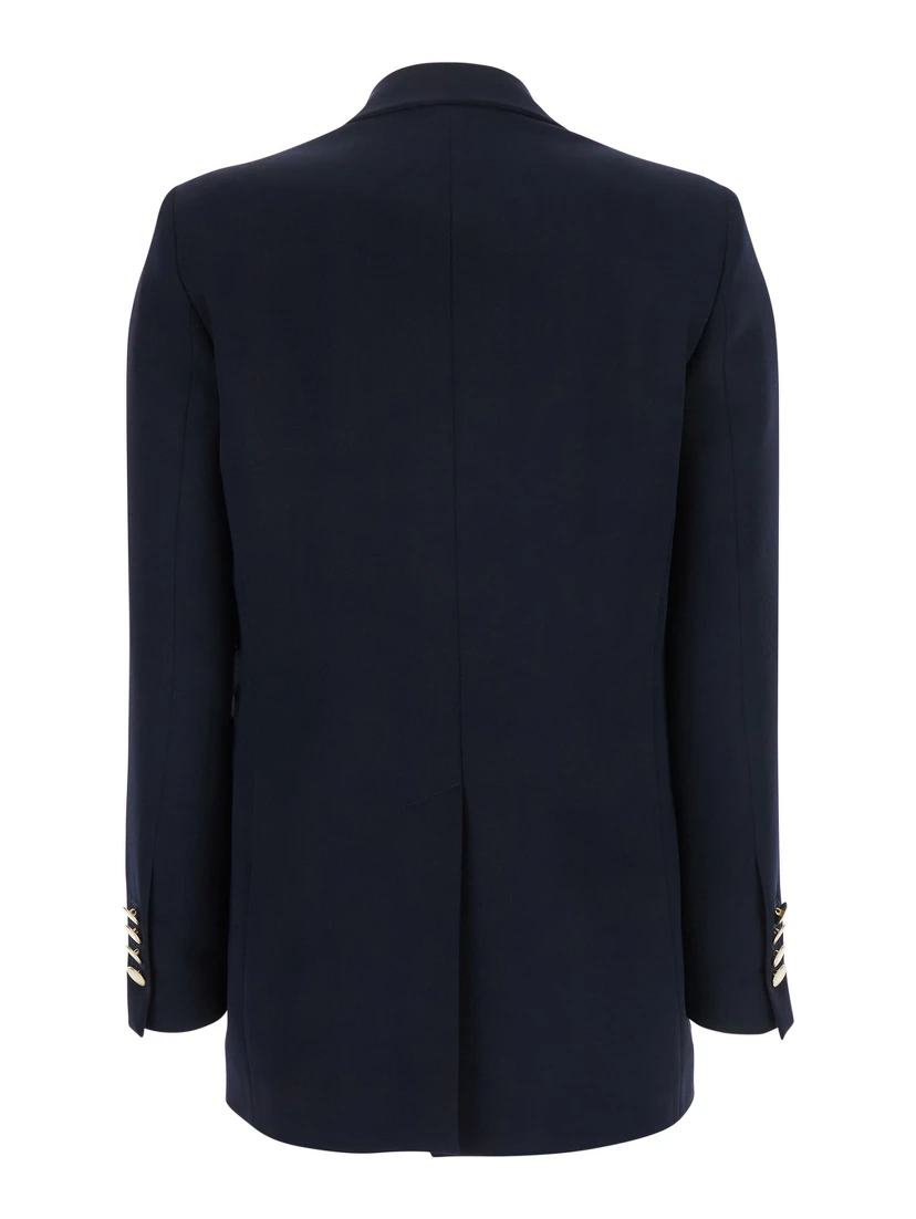 Blue Double-Breasted Jacket with Golden Buttons in Cady Woman