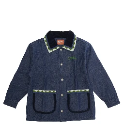 Dora Blue Jacket with Classic Collar and Two Front Patch Pockets in Denim Girl
