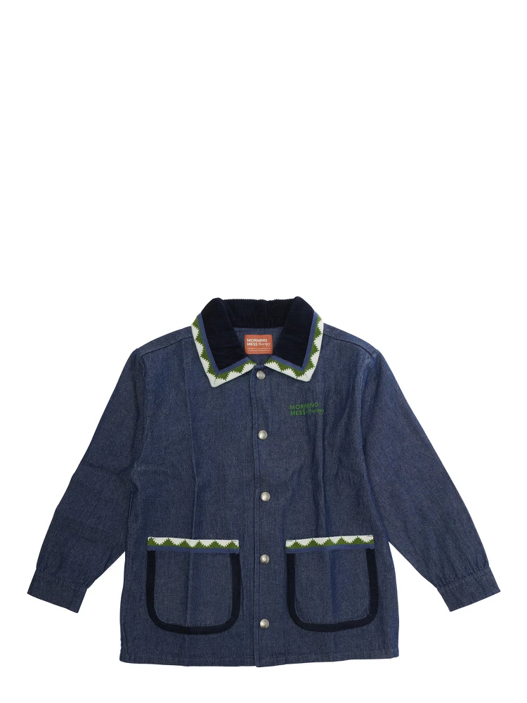 Dora Blue Jacket with Classic Collar and Two Front Patch Pockets in Denim Girl