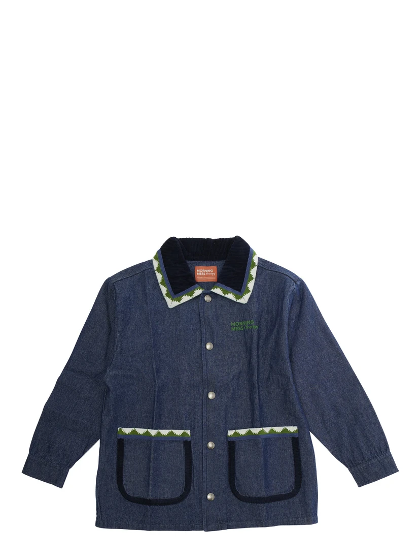 Dora Blue Jacket with Classic Collar and Two Front Patch Pockets in Denim Girl