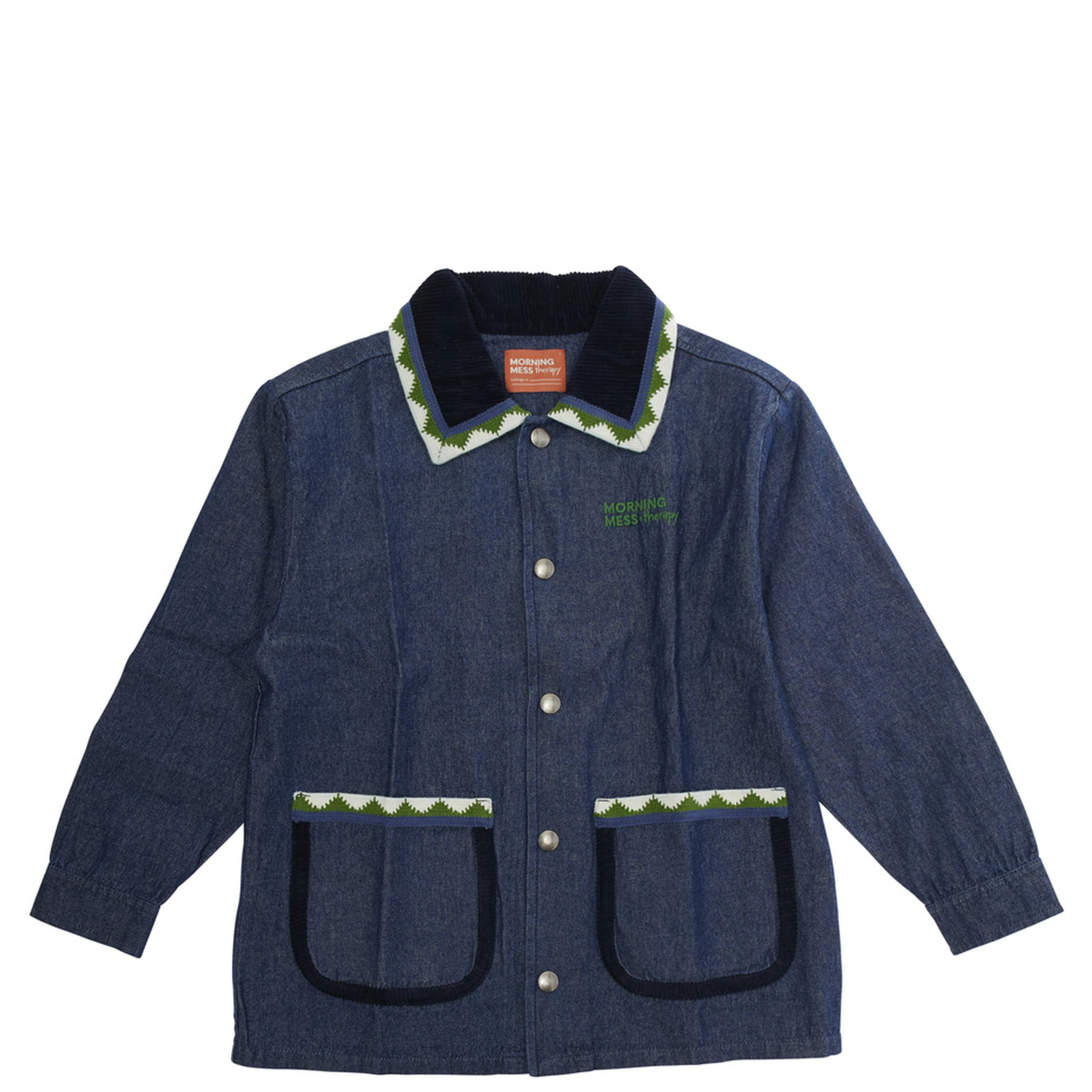 Dora Blue Jacket with Classic Collar and Two Front Patch Pockets in Denim Girl