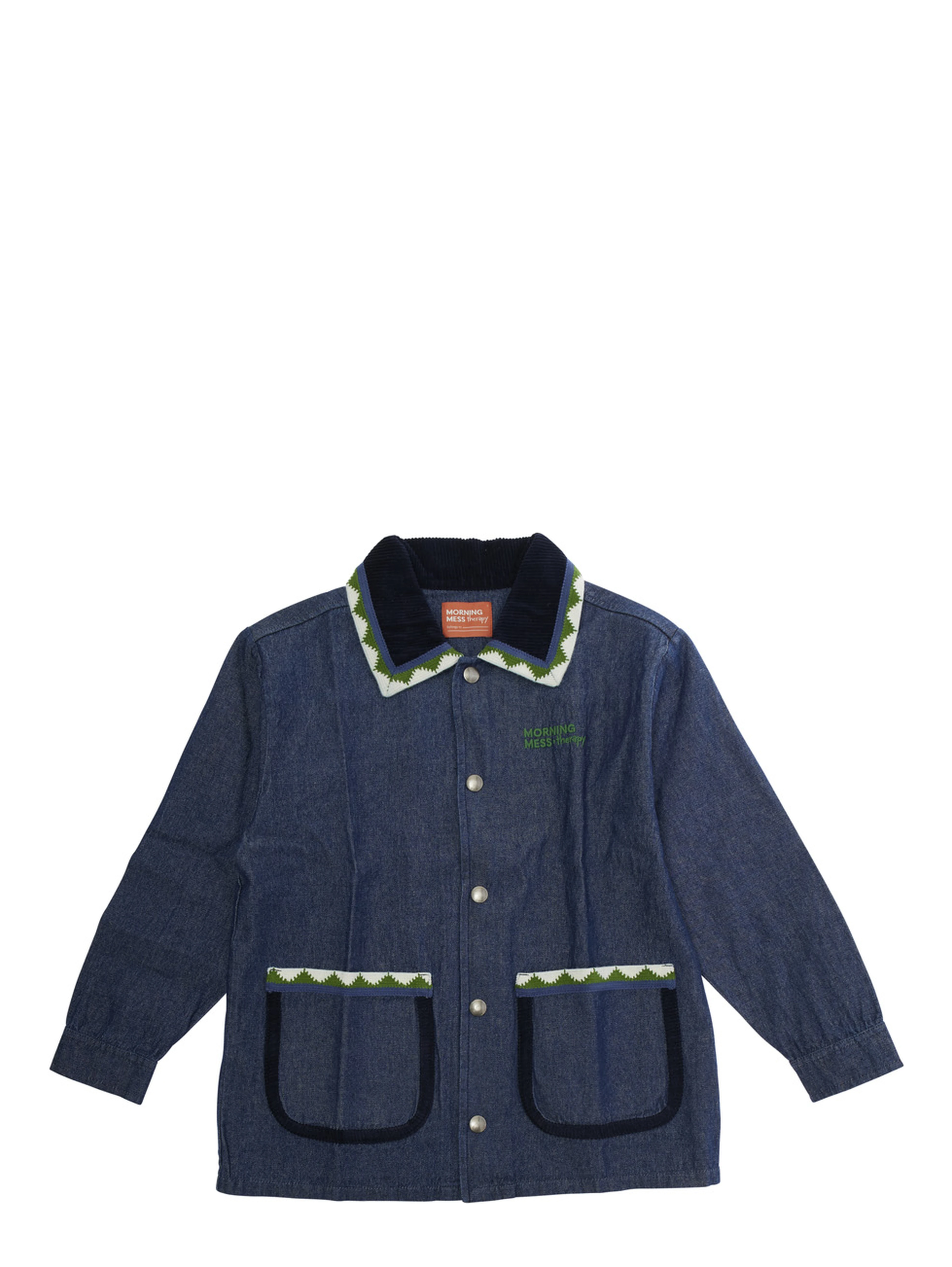 Dora Blue Jacket with Classic Collar and Two Front Patch Pockets in Denim Girl