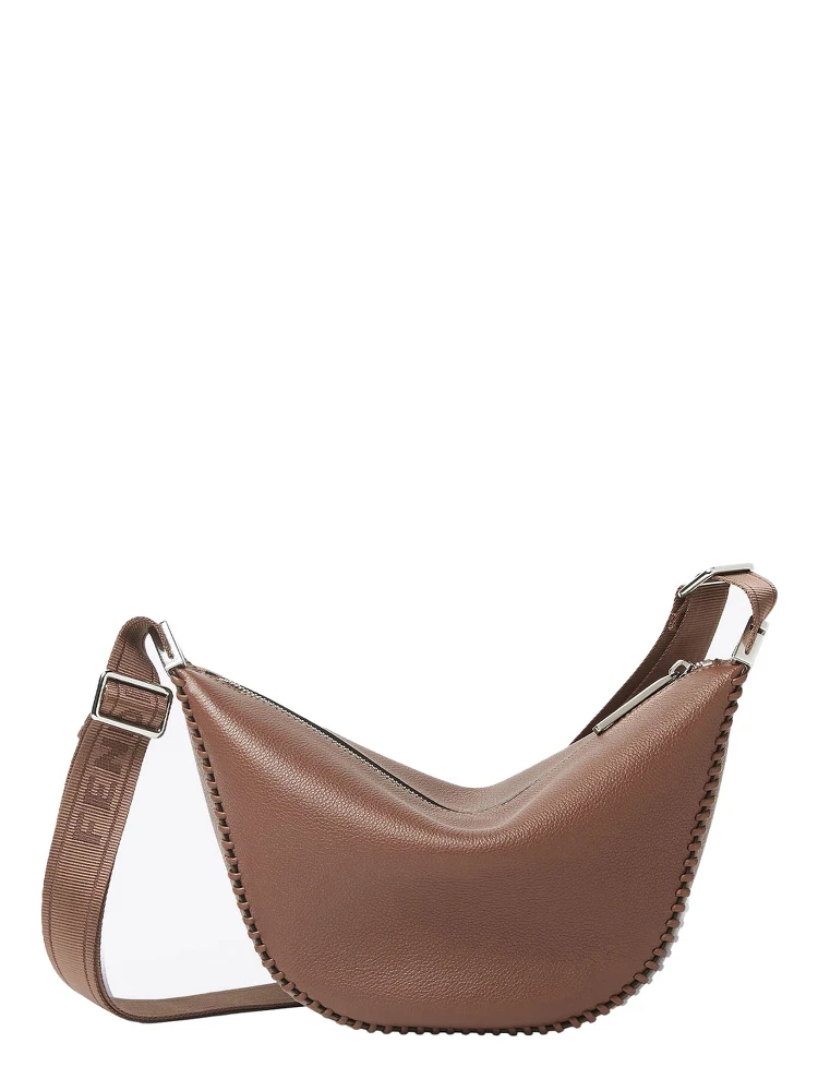 Melon Small Brown Crossbody Bag  With Logo Strap And Metallic FFs On The Sides In Leather Man alternative