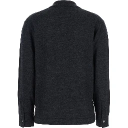 Grey Polo Shirt with Classic Collar and Long Sleeves in Wool Woman
