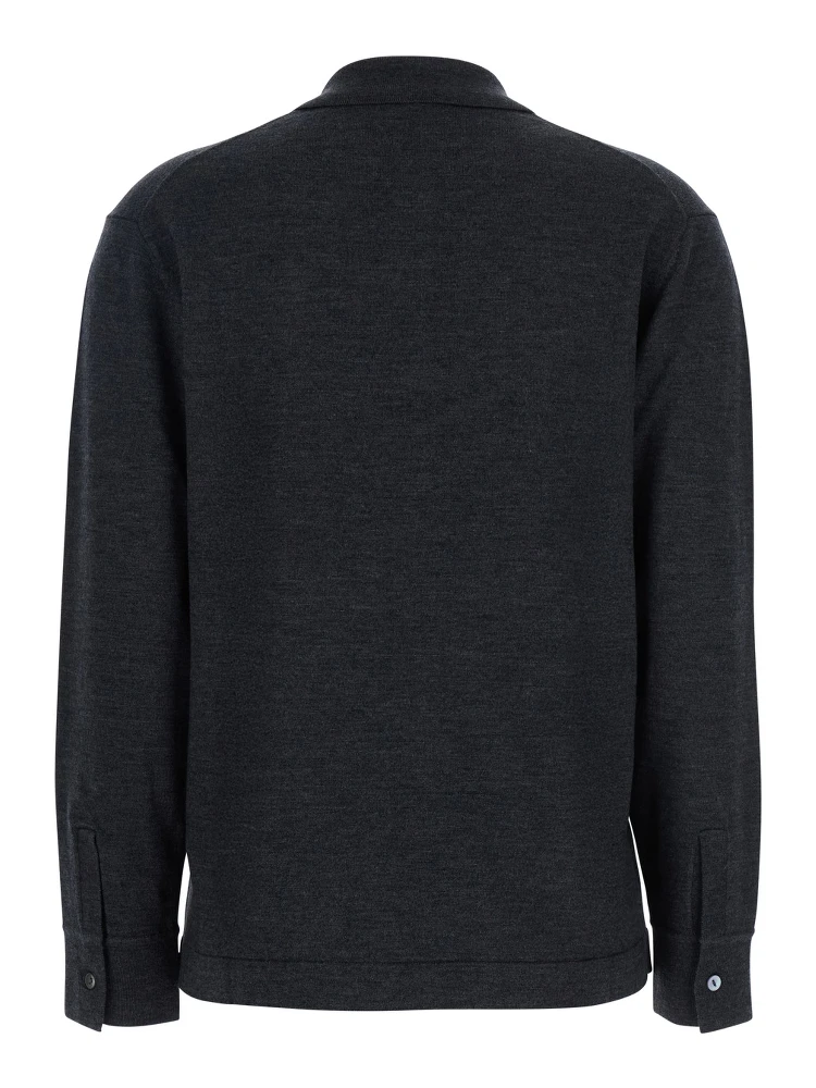 Grey Polo Shirt with Classic Collar and Long Sleeves in Wool Woman alternative