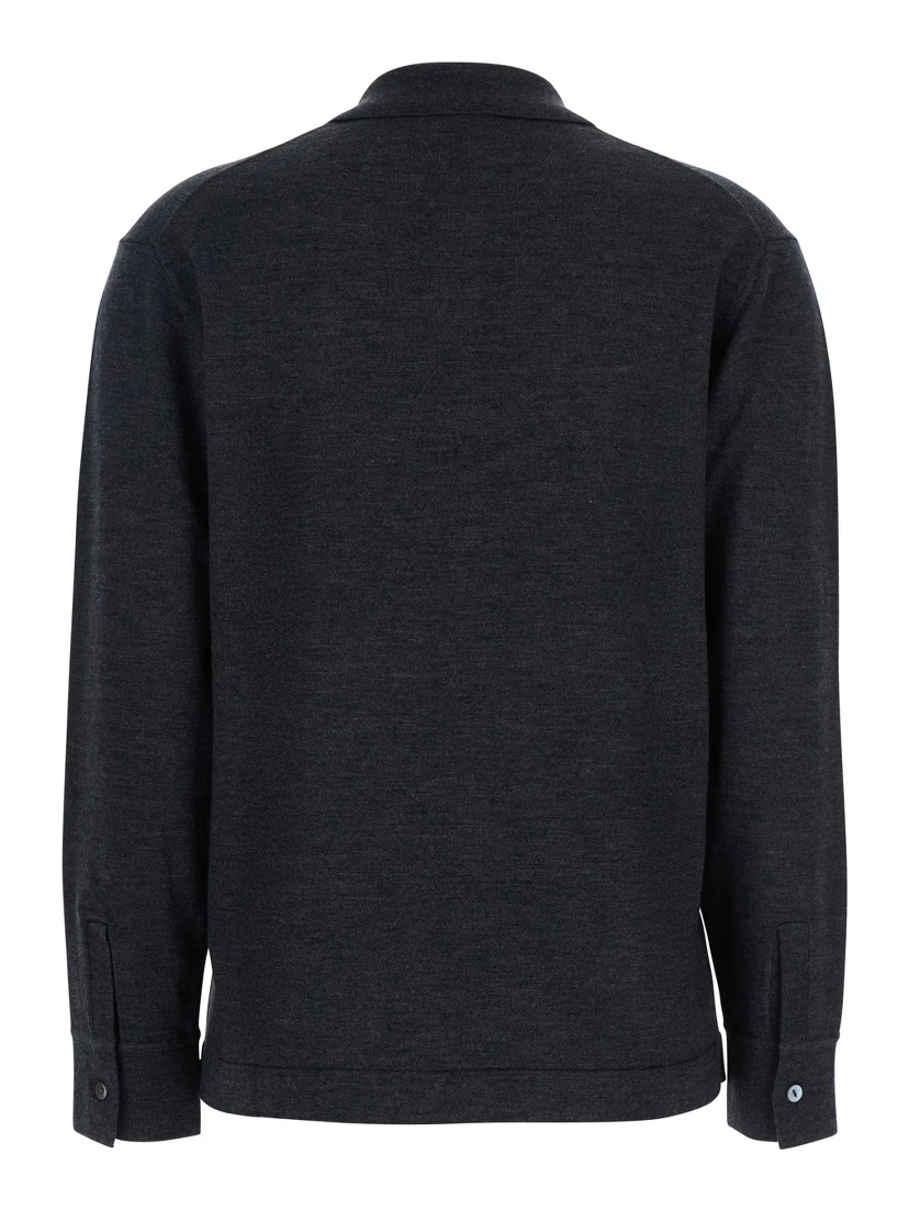 Grey Polo Shirt with Classic Collar and Long Sleeves in Wool Woman