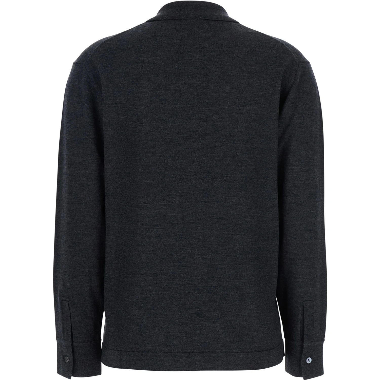 Grey Polo Shirt with Classic Collar and Long Sleeves in Wool Woman