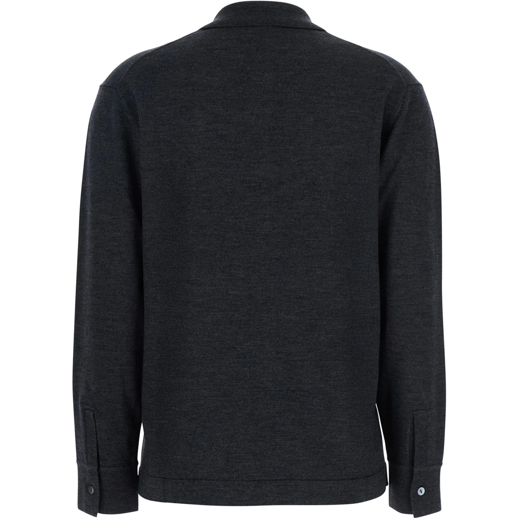 Grey Polo Shirt with Classic Collar and Long Sleeves in Wool Woman