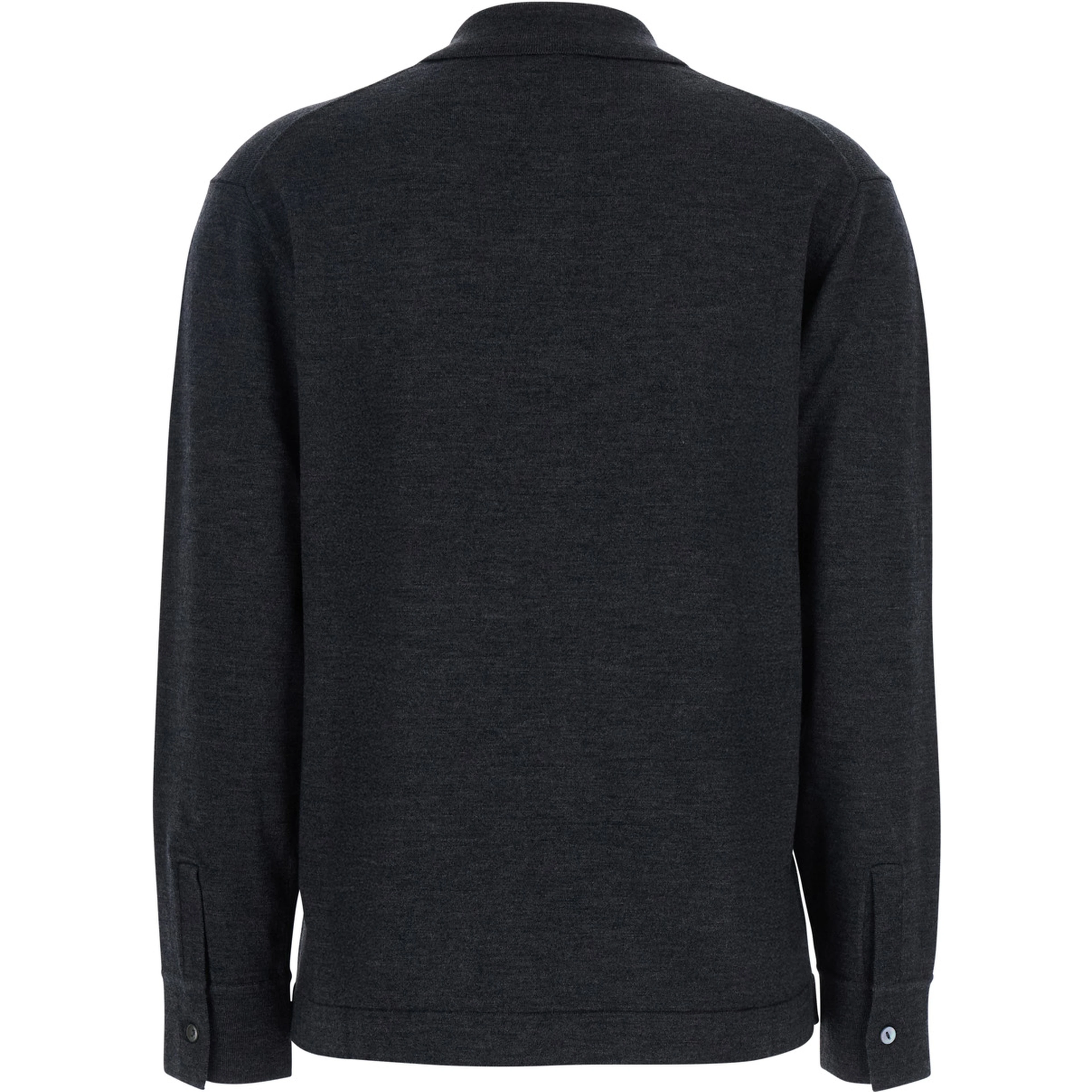 Grey Polo Shirt with Classic Collar and Long Sleeves in Wool Woman