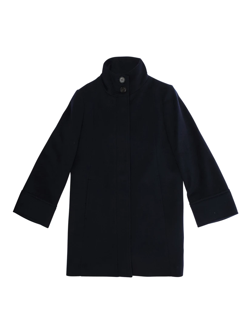 Black Single-Breasted Coat with High-Neck in Wool Blend Girl