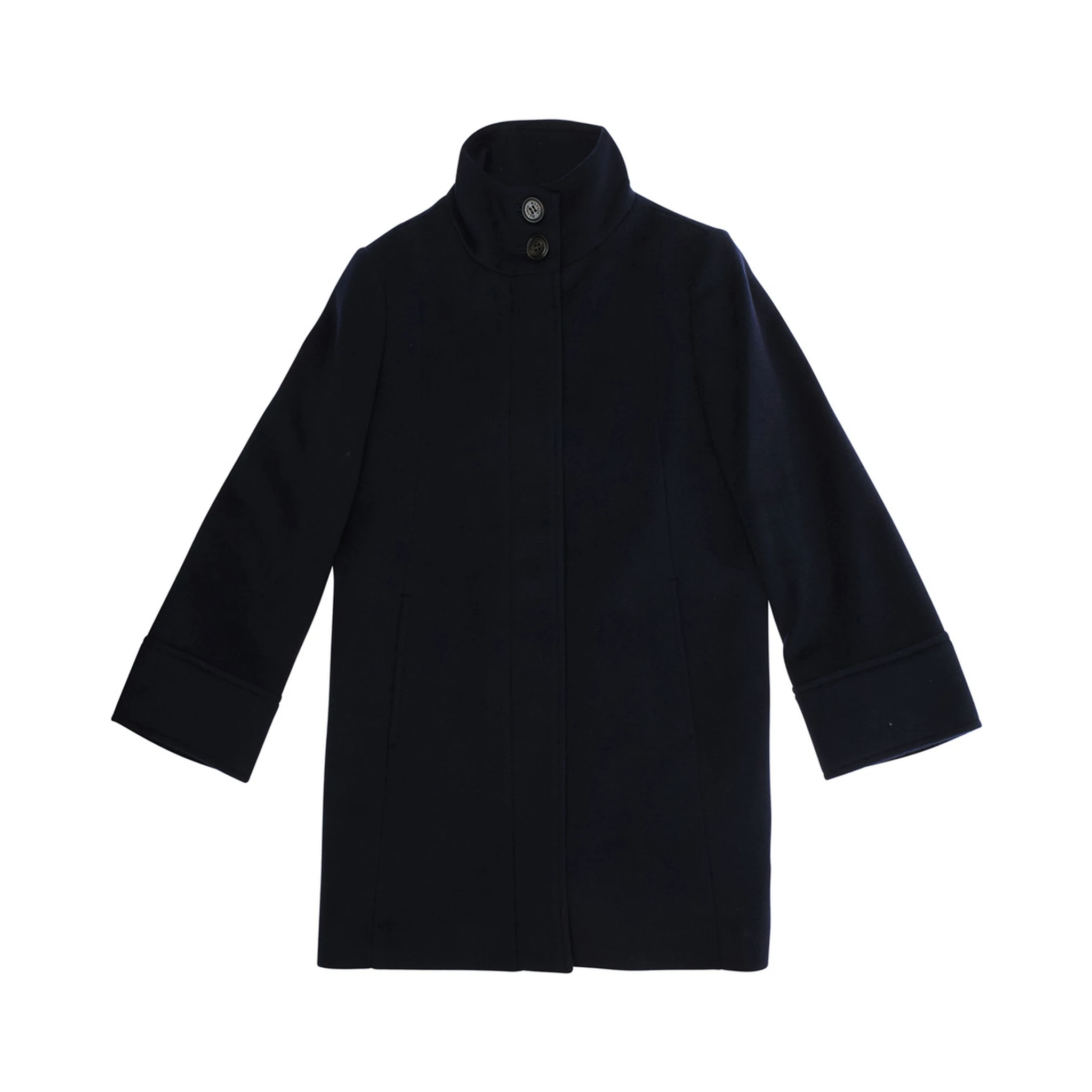 Black Single-Breasted Coat with High-Neck in Wool Blend Girl