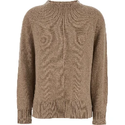 Toldim Beige Crewneck Sweater with Middle Stitch Detail in Cashmere Woman