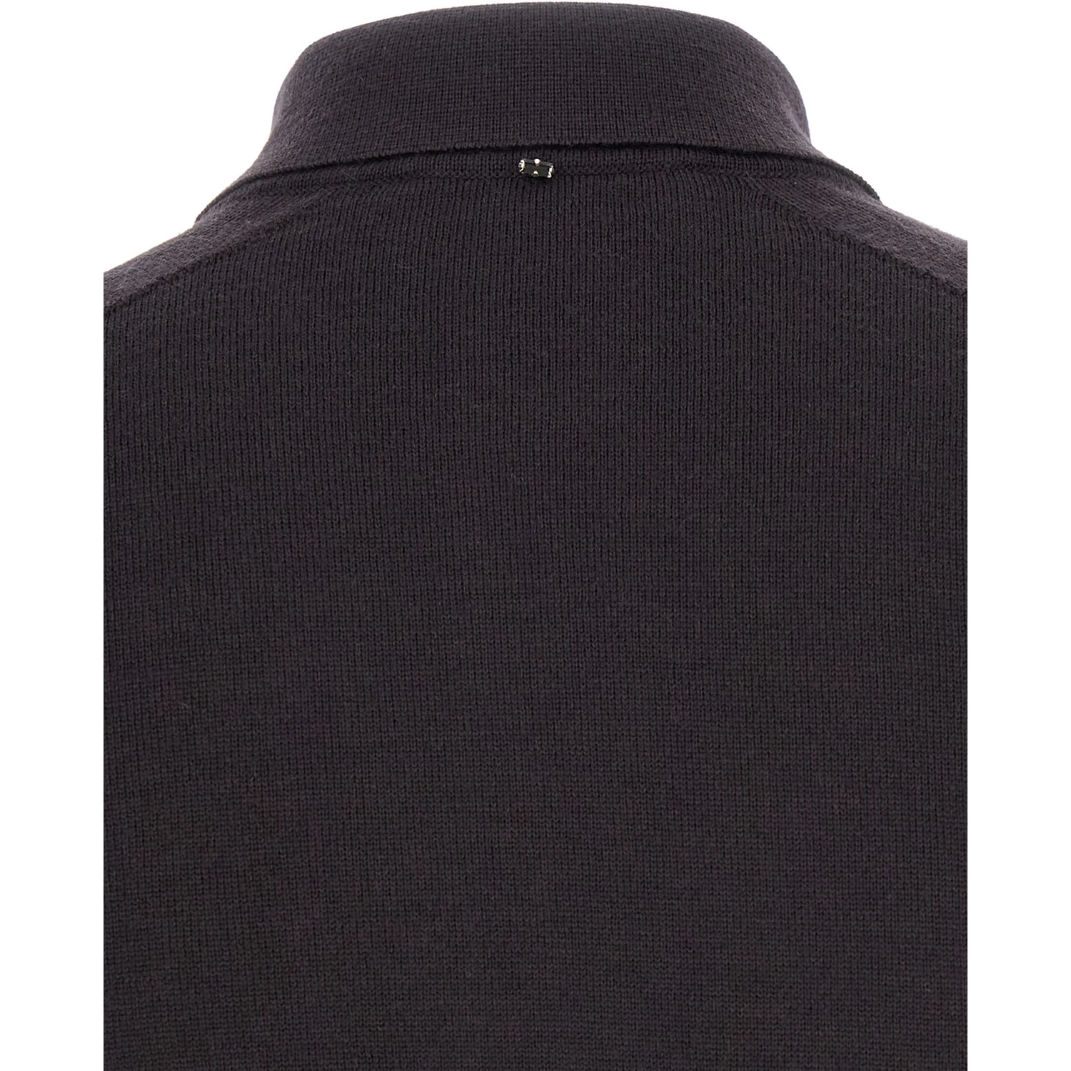 Perseo Black Cropped Cardigan with Button Down Collar and Ribbed Trims in Wool Woman