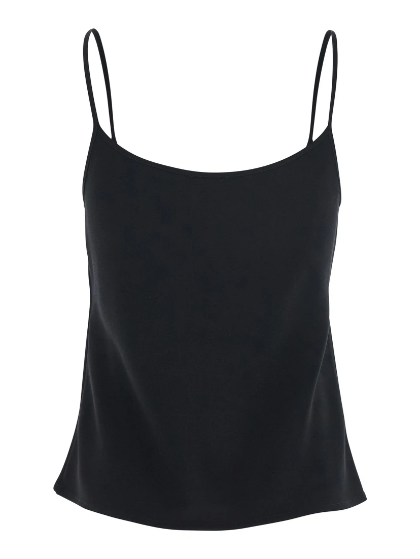 Black Top with Spaghetti Straps in Satin Woman