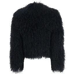 Black Cropped Fur Jacket with Concealed Front Closure in Shearling Fur Woman