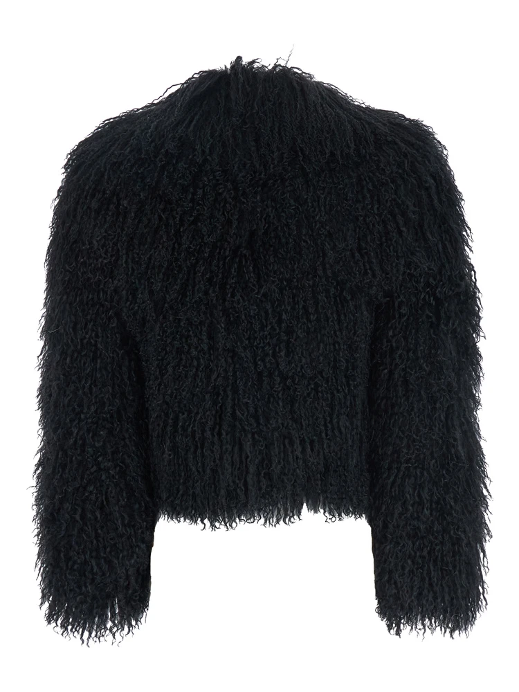 Black Cropped Fur Jacket with Concealed Front Closure in Shearling Fur Woman alternative