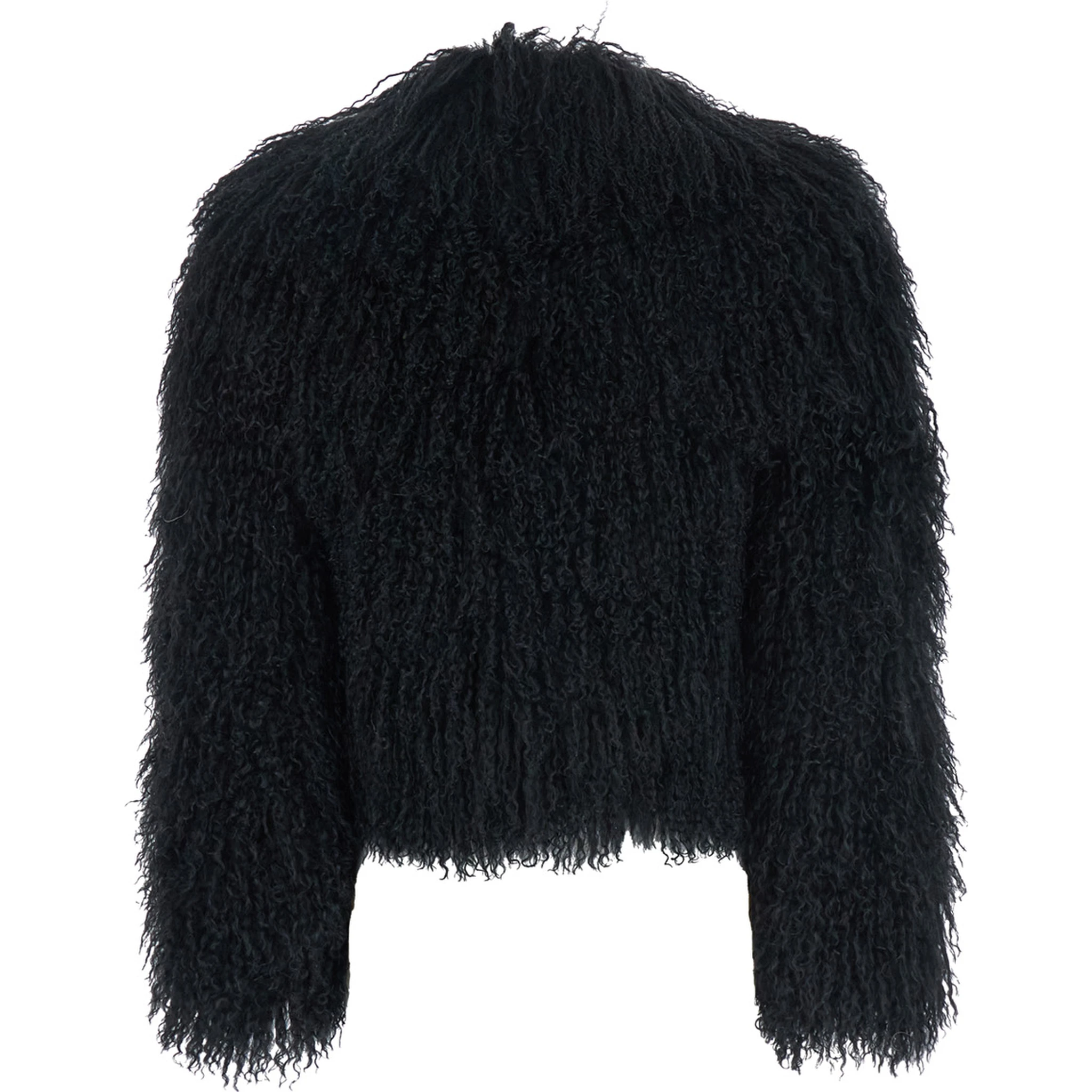 Black Cropped Fur Jacket with Concealed Front Closure in Shearling Fur Woman
