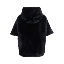 Leonie Black Fur Jacket with Hood and Front Concealed Closure in Ecofur Woman