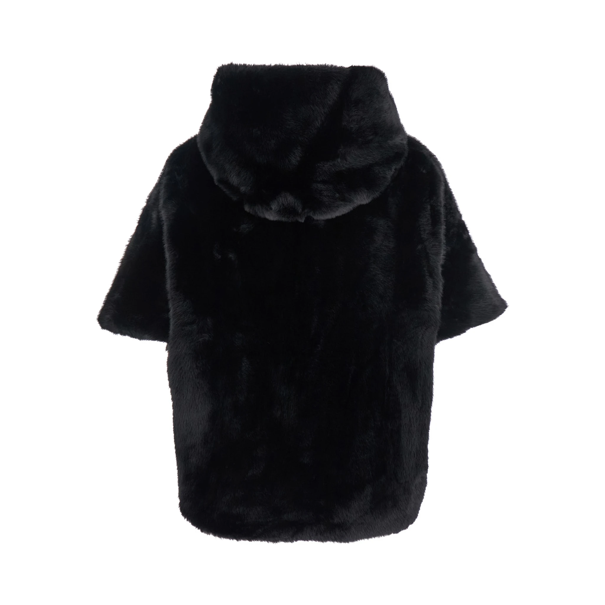 Leonie Black Fur Jacket with Hood and Front Concealed Closure in Ecofur Woman