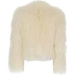 White Cropped Fur Jacket with Concealed Front Closure in Shearling Fur Woman