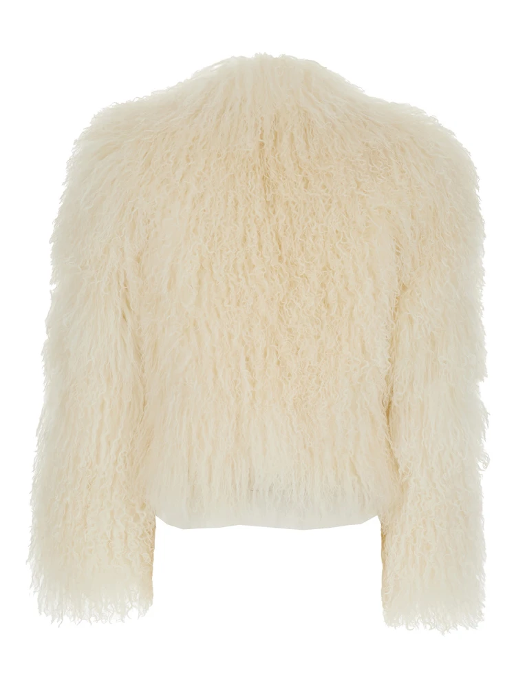 White Cropped Fur Jacket with Concealed Front Closure in Shearling Fur Woman alternative