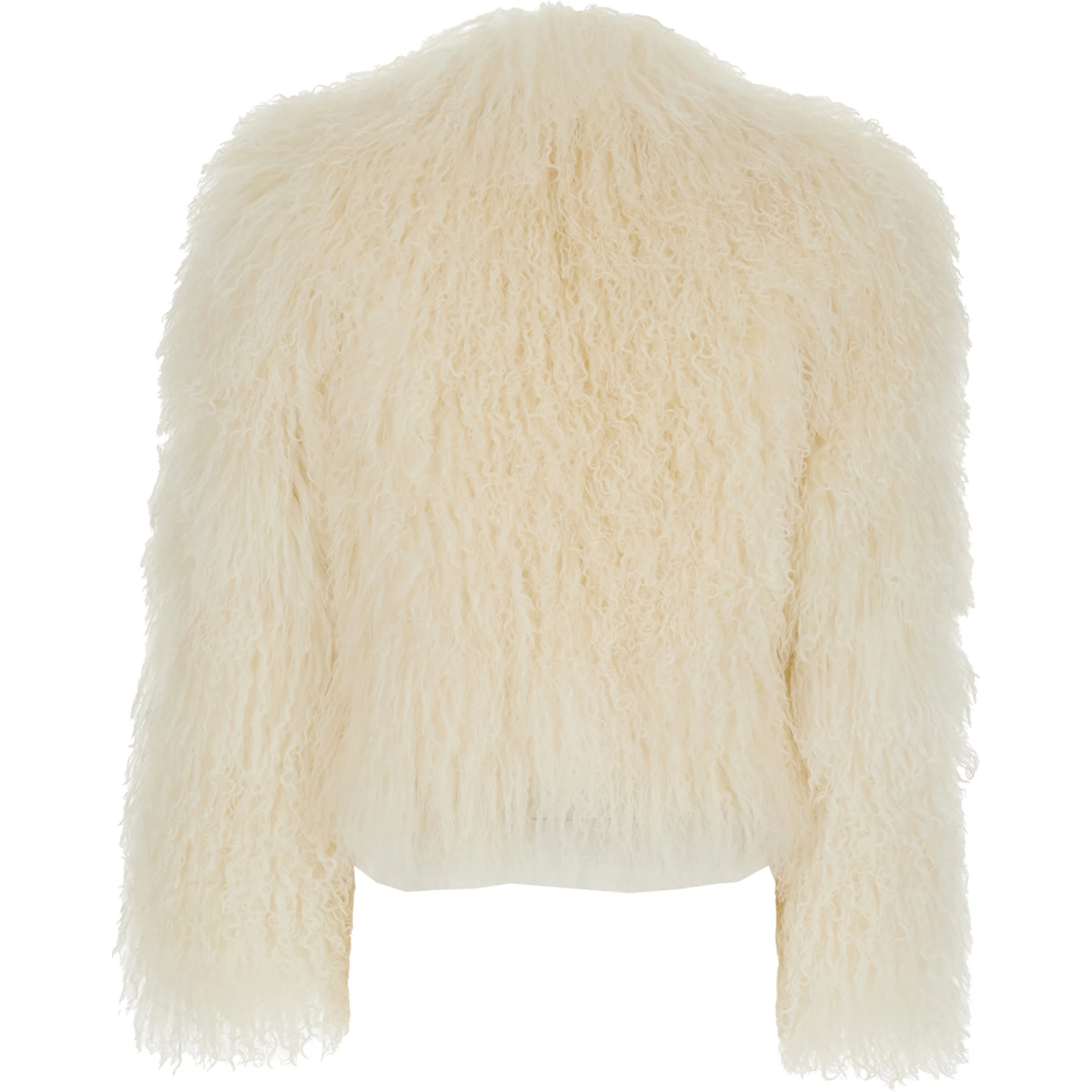 White Cropped Fur Jacket with Concealed Front Closure in Shearling Fur Woman