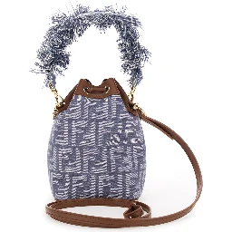 Mon Tresor Blue Mini Handbag with Fringed Handle and Adjustable and Removable Shoulder Strap in Cotton Bòemd Woman