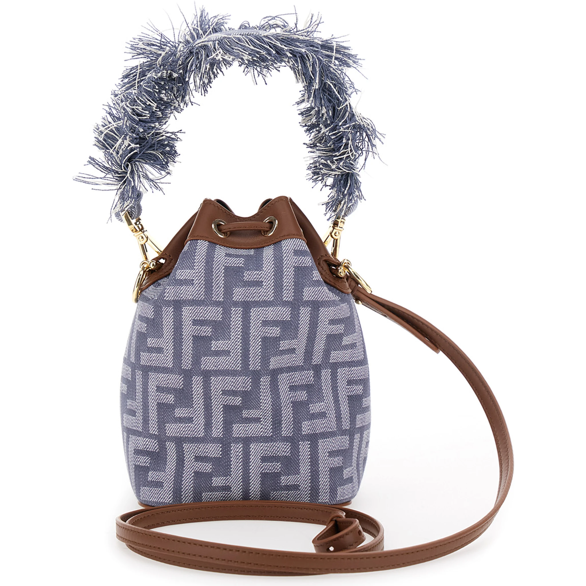 Mon Tresor Blue Mini Handbag with Fringed Handle and Adjustable and Removable Shoulder Strap in Cotton Bòemd Woman