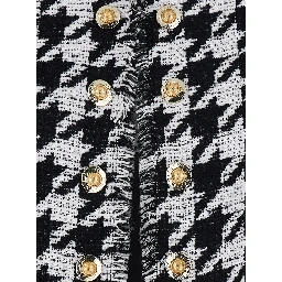 Spencer Black and White Jacket with All-Over Check Motif and Fringed Hem in Cotton Blend Woman