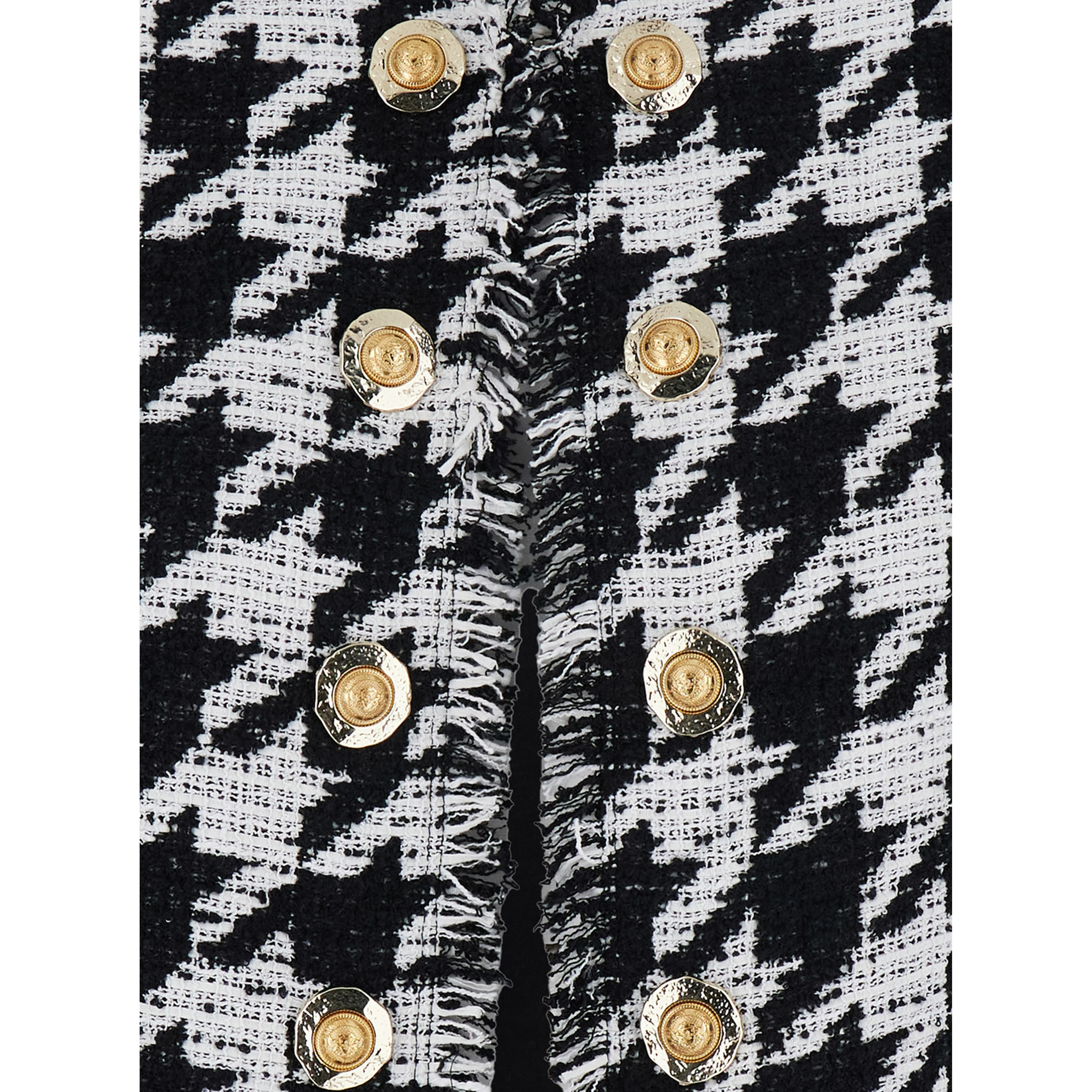 Spencer Black and White Jacket with All-Over Check Motif and Fringed Hem in Cotton Blend Woman