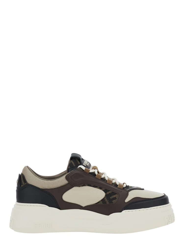 Force Brown Sneaker with FF Jacquard Details and Chunky Sole in Leather Man