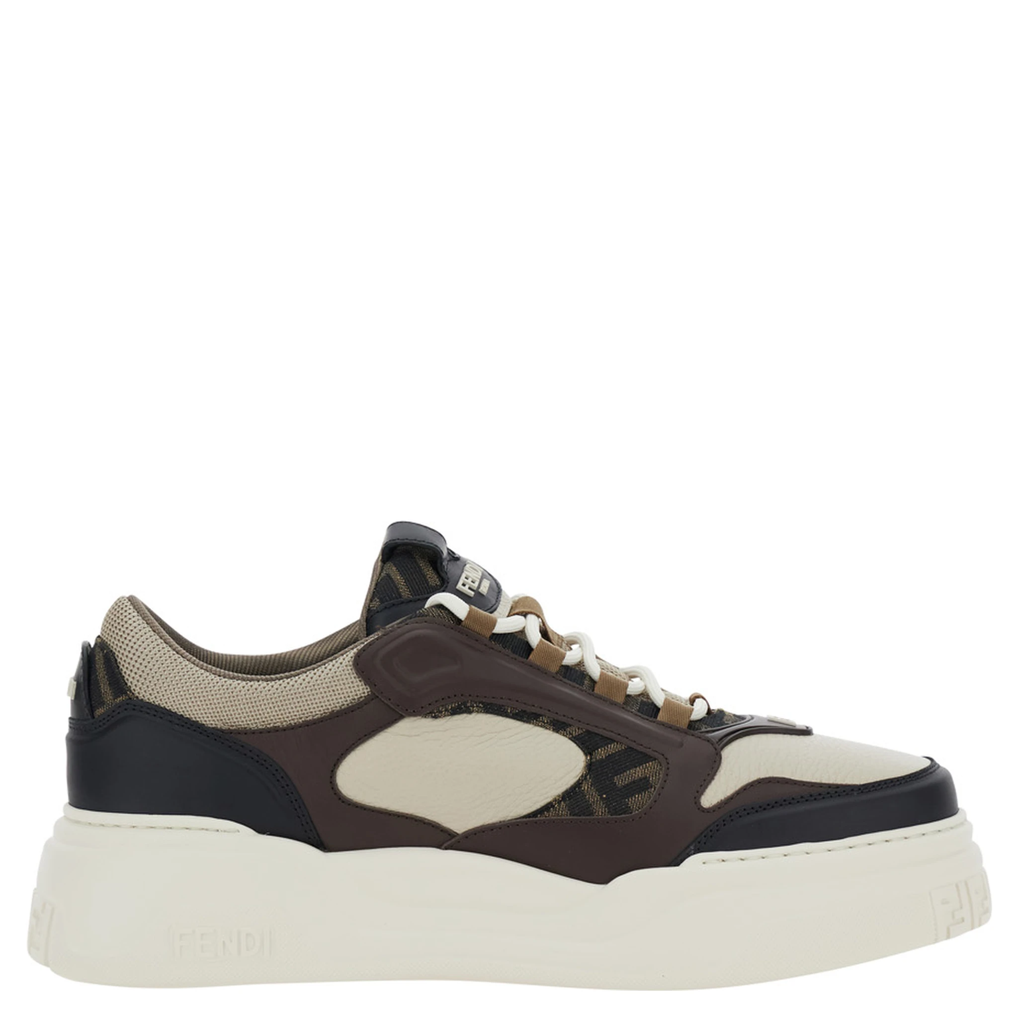 Force Brown Sneaker with FF Jacquard Details and Chunky Sole in Leather Man