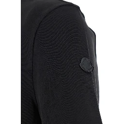 Black T-Shirt with Front Lettering Logo and Logo Patch on the Sleeve in Cotton Man