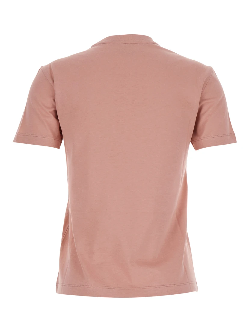 Pink Crewneck T-Shirt with Logo Detail on the Front in Cotton Woman