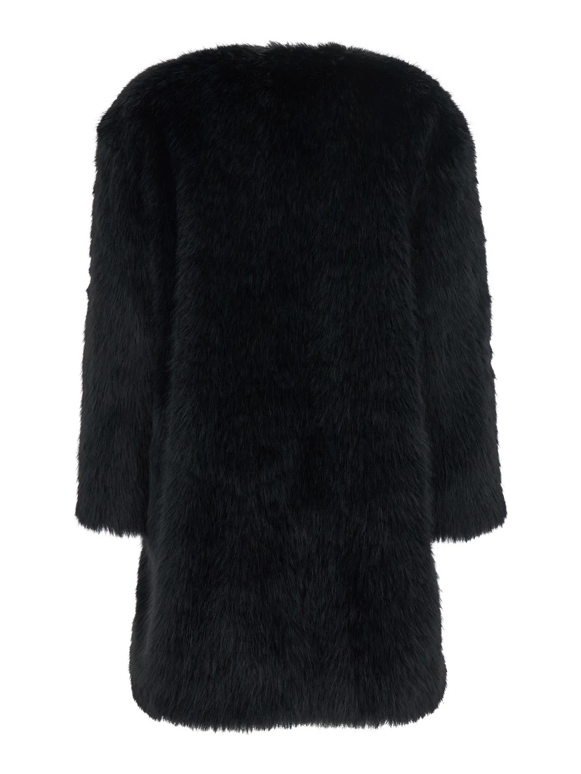 Eros Black Fur Coat with Front Concealed Closure in Ecofur Woman
