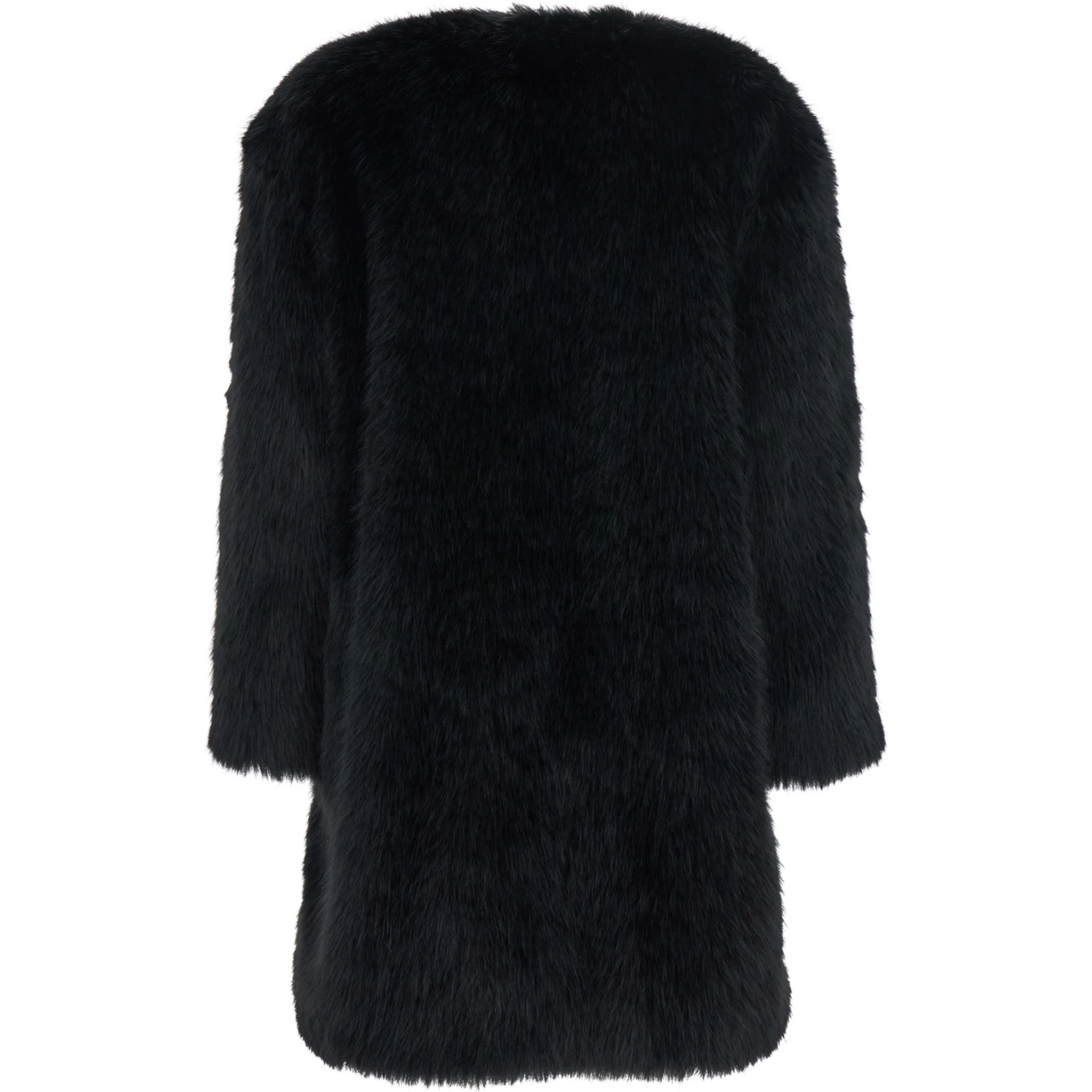 Eros Black Fur Coat with Front Concealed Closure in Ecofur Woman