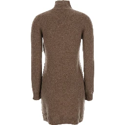 Edison Brown Dress with High Neck and Ribbed Trims in Cashmere Stretch Woman