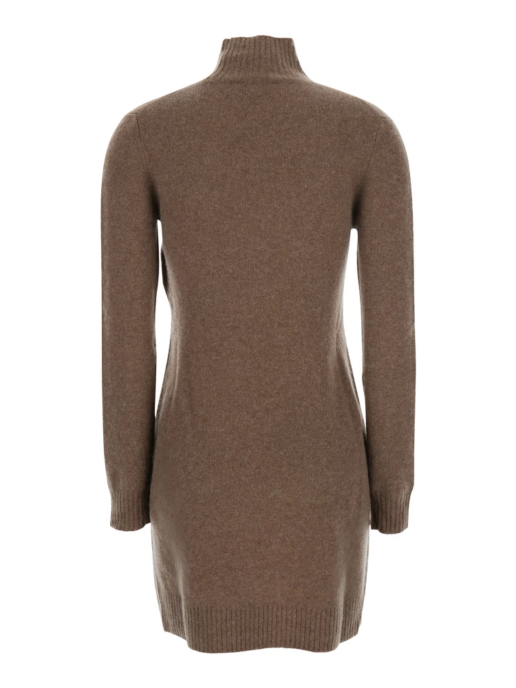 Edison Brown Dress with High Neck and Ribbed Trims in Cashmere Stretch Woman alternative